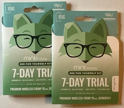 Paquete de 2 kits SIM de prueba móviles de 7 días como nuevos • Nuevo sellado • GSM desbloqueado Foto 1 de 4