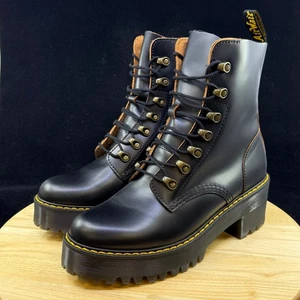 Neu 200 $ Doc Martens Leona schwarze Damen-Schnürstiefel aus Leder mit Plateau-Absatz 9 - Bild 1 von 8