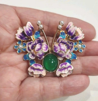 Broche broche mariposa perla esmalte púrpura y azul GT NUEVO CON ETIQUETAS 2", N98 Foto 1 de 3