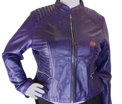 REAL LEATHER BRAND~NEW!!~PURPLE LEATHER MOTO JACKET WOMENS SZ:3X - Image 1 of 4
