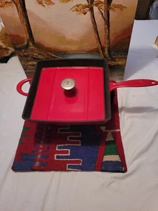 Mario Batali rot emaillierte Gusseisen Grillpfanne Panini Presse mit Deckel - Bild 1 von 15