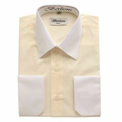 CAMISA DE VESTIR BERLIONI HOMBRE PREMIUM DOS TONOS FRANCESA CONVERTIBLE PUÑO ABOTONADA Foto 1 de 2
