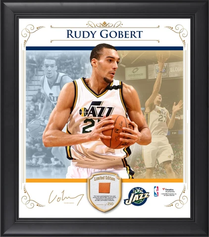 Rudy Gobert Jazz Framed 15x17 Collage w/Team Used Basketball-LE 250 Cover
