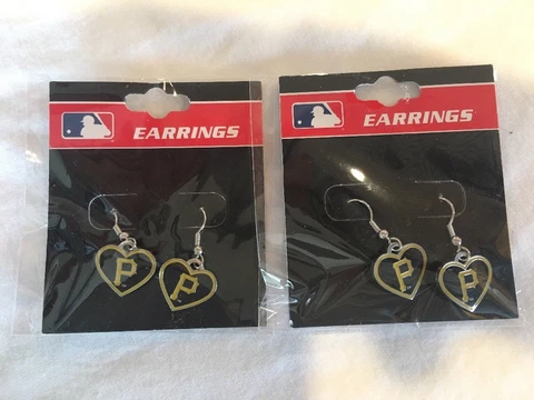 New Pittsburgh Pirates MLB Dangle Earrings - 2 Pairs - Black & Gold Heart Cover