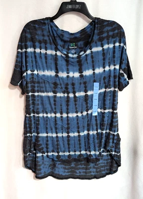 Green Tea Women's Blue Multi Tie Dye Tiered Trim Hi Low Hem Top - Size L - Image 1 of 3