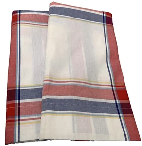 Set of 2 Lands End Pillowcases Classic Oxford Plaid Std Red White Blue Stripe - Picture 1 of 11