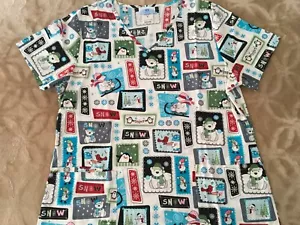 NWOT Christmas Scrub Top Size Medium Snow Winter Fun - Picture 1 of 6
