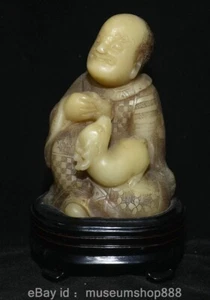 4.6" Old Chinese Shoushan Stone Carving Deer Animal Damo Dharma Buddha Statue - Picture 1 of 13