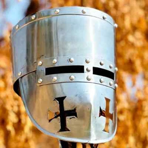 Piccolo Elmetto Templare Medievale Crociato Cavaliere Battaglia Elmetto LARP e Cosplay Regalo - Foto 1 di 5