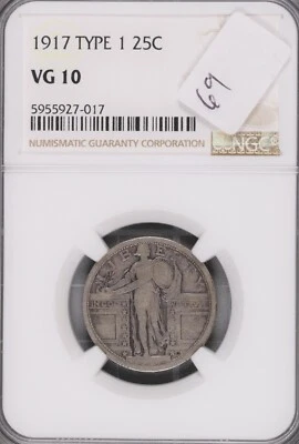 1917 Type 1 Standing Liberty Silver Quarter NGC VG-10 #7-017 - Image 1 of 2