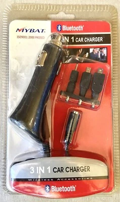 MYBAT 蓝牙 3 合 1 车载充电器 4 英尺线 NOS 适用于蓝牙耳机 — 第 1/4 张图片