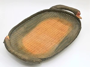 Bandeja de 20" cesta abierta mimbre de ratán artesanías vintage de Shanghai - Imagen 1 de 11