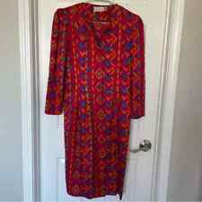 Vintage Adrianna Papell Colorful Geometric Long Sleeve Dress 100% Silk Size 6