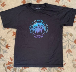 NWOT KAVU M Short Sleeve Graphic Logo T-shirt Grey Mountains Trees Moon - Picture 1 of 5