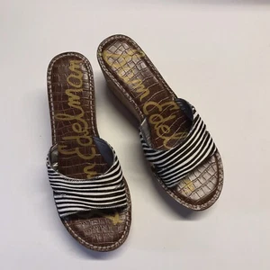 Sam Edelman Reid Zebra Print Cork Wedge Leather Slides Sandals Size 11M - Picture 1 of 12