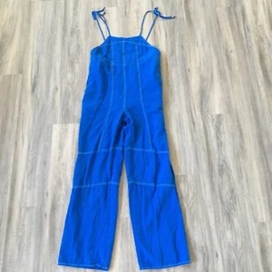 Urban Outfitters Linen Jumpsuit Royal Blue XS Women Cotton Bib Overalls Wide Leg - Picture 1 of 22
