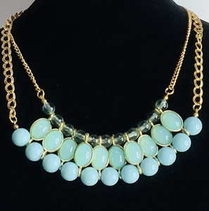 Vintage Robert Rose 3 Tone Blue Gold Tone Necklace 20” Adj. Egyptian Revival Bib - Picture 1 of 4