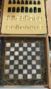 Tablero de ajedrez Onix vintage 1960 mármol y piezas 10x10 pulgadas - Imagen 1 de 15