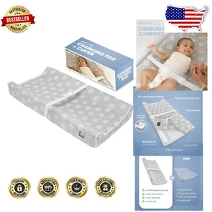 Soft and Washable Gray Baby Changing Pad with Non-Slip Bottom & Safety Strap - Picture 1 of 10