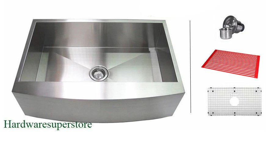 Delantal delantero de granja de acero inoxidable de 30" CURVO fregadero de cocina radio cero Foto 1 de 1