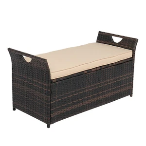 Rattan Deck Box with Seat Cushion 33 Gallon Outdoor Storage Bench Shed Cabinet - Picture 1 of 12