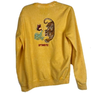 Designer Blind Rooster OPTIMISTIC Golden Tiger Koi Wave Embroidered Sweatshirt S - Picture 1 of 3