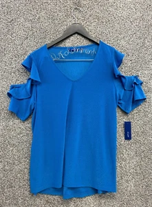 Apt. 9 Royal Blue Shirt Swiss Dot Cold Shoulder Top Blouse V-Neck Women's XL - Picture 1 of 7
