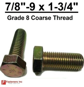 Bullone esagonale 7/8-9 x 1-3/4" (FT) giallo zincato grado 8 tappo vite filettatura grossolana - Foto 1 di 9