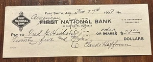 American (First) National Bank Fort Smith Cancelled Check Dated 11/27/1909 - Picture 1 of 2