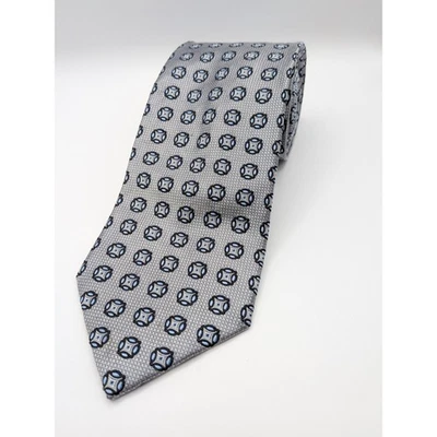 Gravata Jos A Bank Executive Collection masculina de seda padrão geométrico prata azul - Imagem 1 de 4
