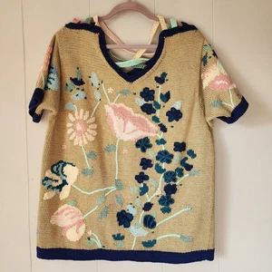 RARE 90s Vintage Berek Marta D Hand Knit Floral Pullover Sweater 1992 L - Bild 1 von 10