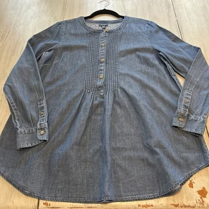 NWT J Jill Denim Long Sleeve Pleated 1/2 Button Front Shirt Tunic Sz S Cottage - Picture 1 of 7