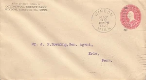 Minnesota Windom 1900 dúplex papelería postal sobre esquina tarjeta algodón - Imagen 1 de 1