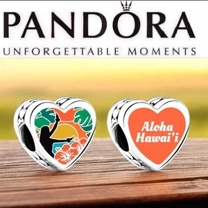 Pandora ENG792015_89 Hawaii State Hula Sunset Enameled Heart Charm ~ New - Picture 1 of 9