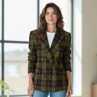 Винтажный 80-х 90-х годов женская куртка 8 шерсти кашемир двойной груди блейзер опрятный Academia - Изображение 1 из 4