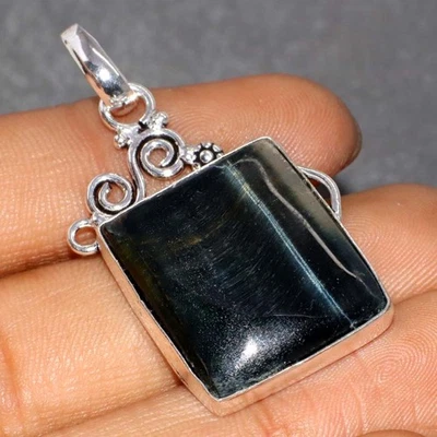 Colgante hecho a mano con piedras preciosas enchapadas en plata 925 ojo de tigre negro 1,8" joyería GW Foto 1 de 3