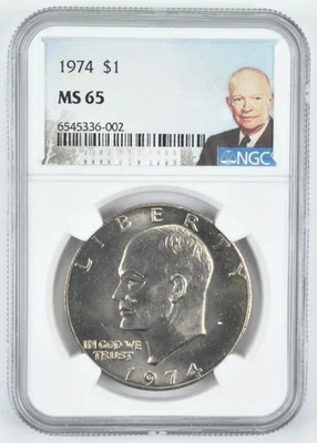 1974 MS65 Eisenhower $1 IKE NGC Special Lbl *8923 - Image 1 of 4