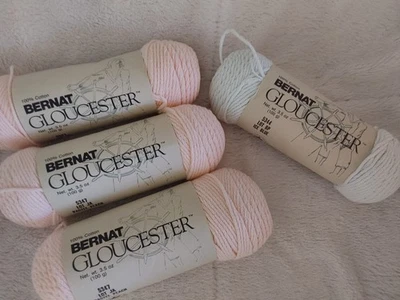 YARN 4 SKEINS BERNAT GLOUCESTER 3 PASTEL PEACH 1 ICE BLUE - Image 1 of 4