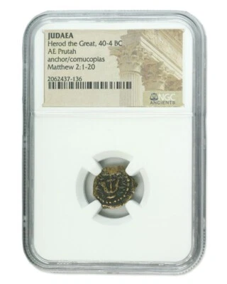NGC Rey de Judea AE Herodes el Grande (40-4 aC) Bronce Prutah Alto Grado Foto 1 de 4