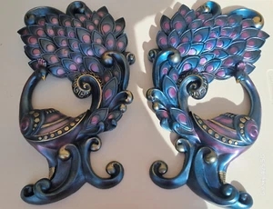 Par de colgantes de pared vintage de cerámica/tiza de pavo real - Imagen 1 de 7