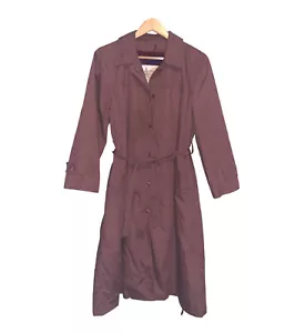 London Fog Brown Button Down Wool Blend Lined Trench Coat Belted Coat 10 Petite - Picture 1 of 11