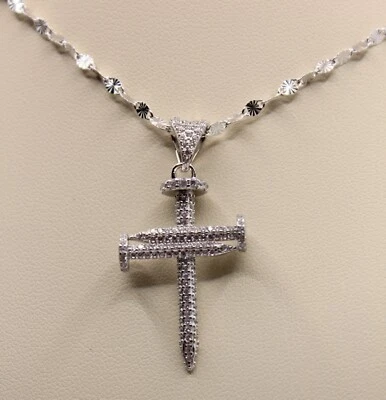 CIONDOLO CROCE CHIODI DONNA ARGENTO ZIRCONI BIANCHI MM 20X33 EXPLOIT - Immagine 1 di 4