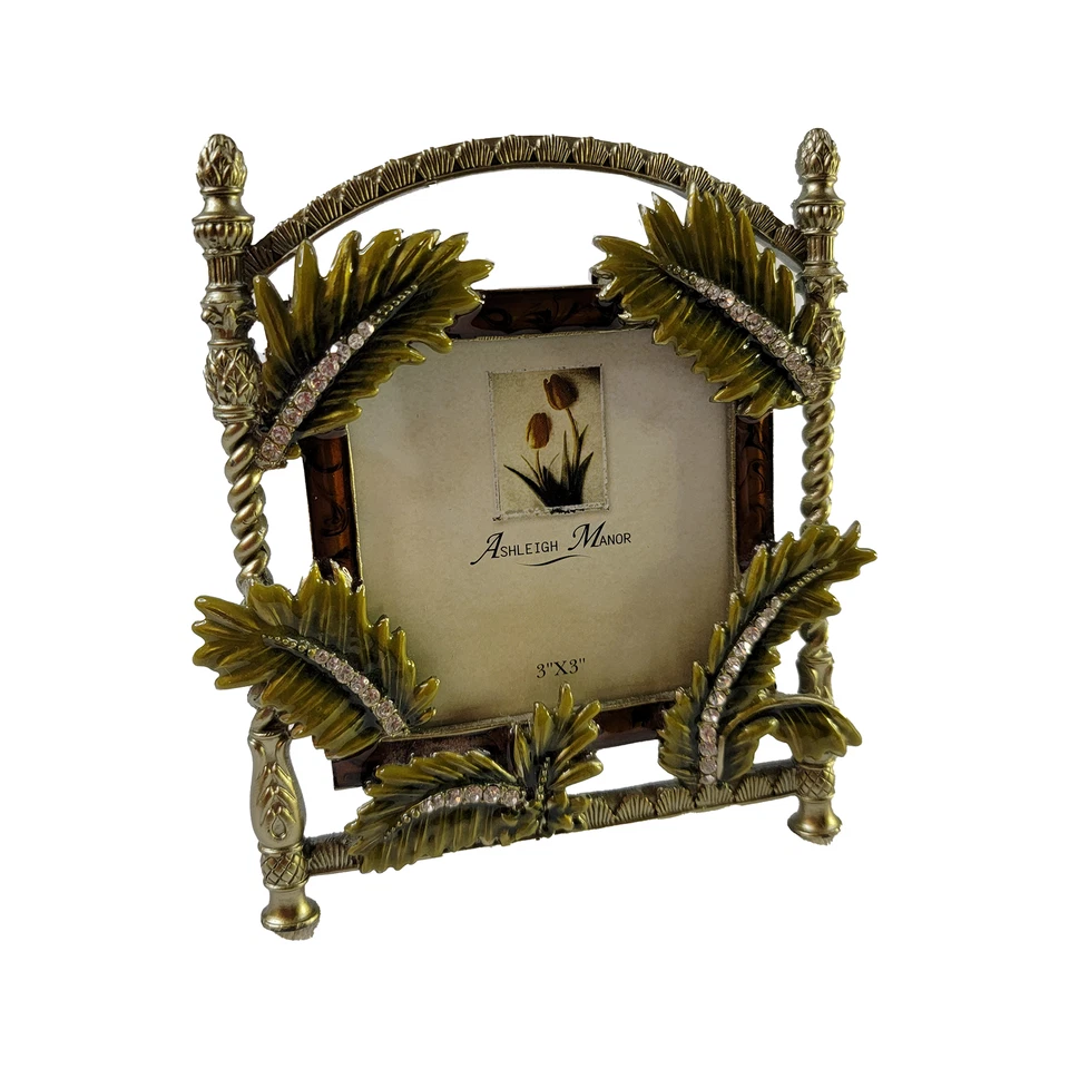 Ashleigh Manor Photo Frame 3”x 3” Tropical Palm Frond Rhinestones Heavy Pewter - Image 1 of 4