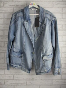 Virtuelle womens denim jacket blazer light blue button front 22 new long sleeve - Picture 1 of 10