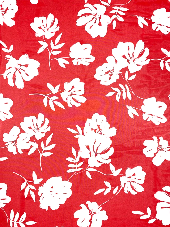 3.4M Red White Floral Illustration Print Polyester Chiffon Dressmaking Fabric - Image 1 of 3