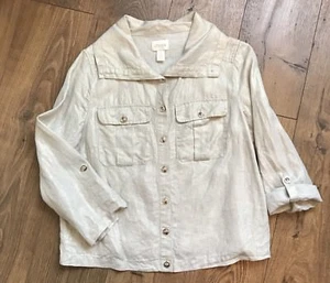 Blusa Mujer Chicos 1 Top Beige Dorada con Botones Lino 3/4 Rollos Manga con Pestaña - Imagen 1 de 11