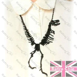 BLACK ENAMEL WALKING DINOSAUR T REX TYRANNOSAURUS CHAIN NECKLACE skeleton UK! - Picture 1 of 4