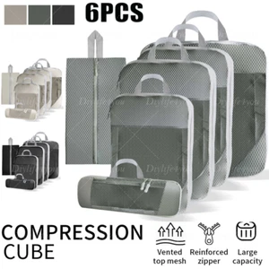 6PCS Compression Packing Cubes for Travel, Lightweight Organizer bags Expandable - Picture 1 of 35