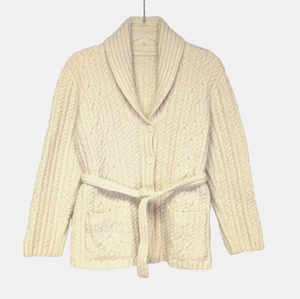 Cardigan maglione lana maglia cavo donna Ralph Lauren vintage cintura avorio piccolo - Foto 1 di 7