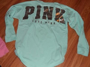 Victoria's secret PINK varsity crew sweatshirt mint silver  ~ XS holographic - Picture 1 of 8